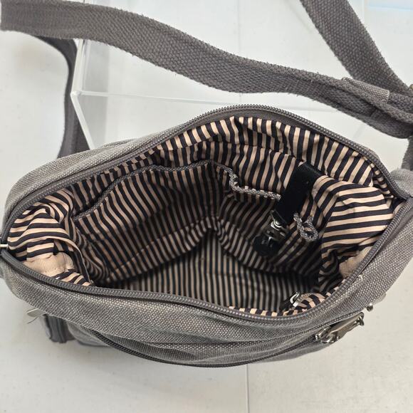 Travelon Gray Canvas Crossbody Security Purse Multi Pocket Durable Travel Bag - Picture 9 of 16